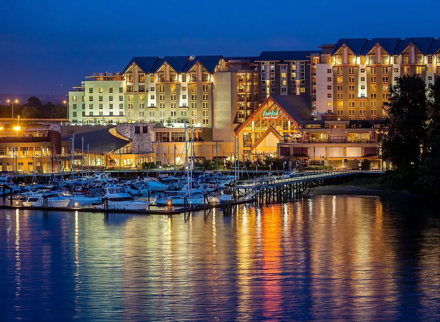 Waterfront resort buildings